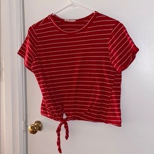 cute, tied, red and white striped crop top